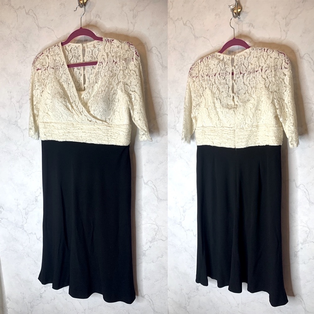 Badgley Mischka black & white beaded lace formal gown 14